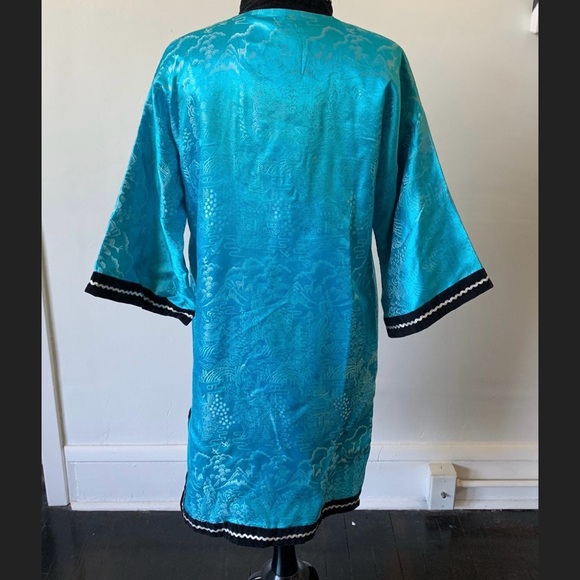 1960's Turquoise Bell Sleeve Kimono Robe Vintage Oriental Mid Century Mod Kimono - Picture 3 of 9